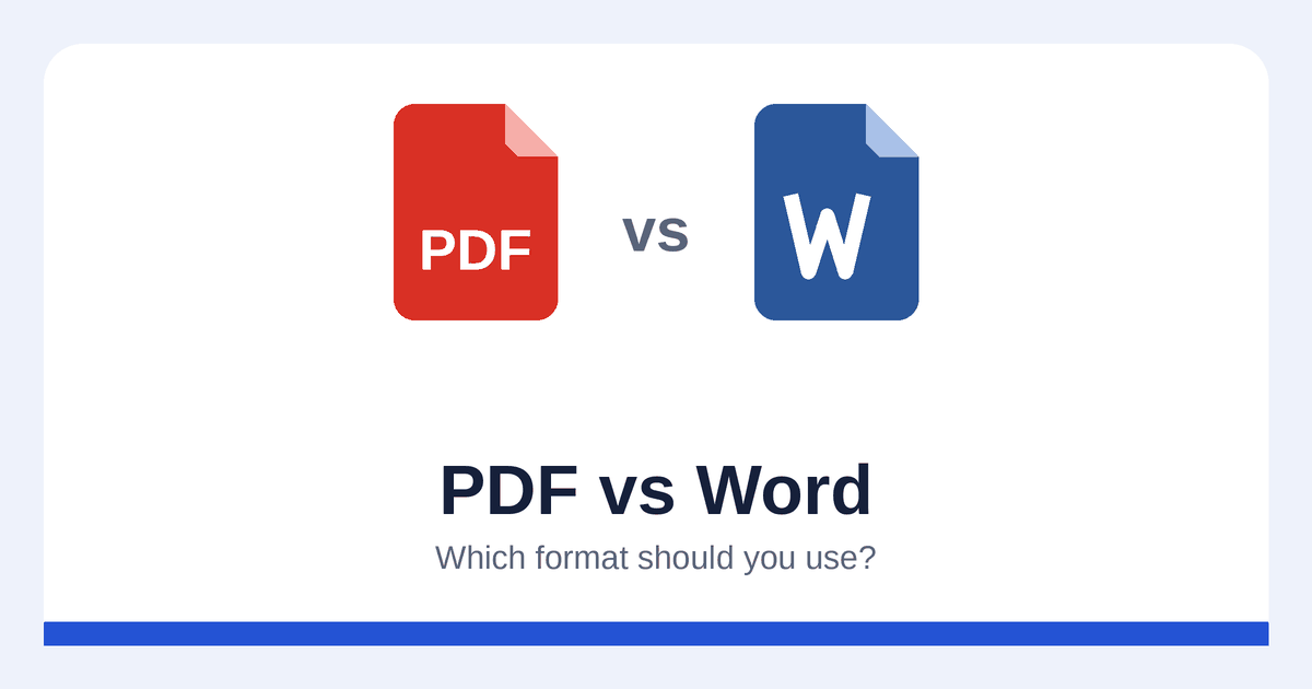 Illustration comparing a red PDF document and a blue Word document side by side